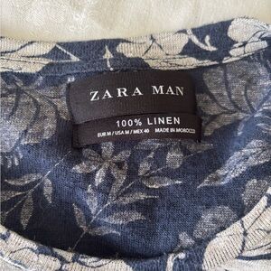 Zara Navy and White Floral Short Sleeve Tee
